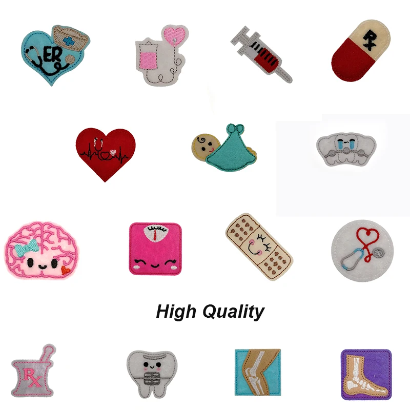 

Mixed 15 Styles Felt Applique Medical Cartoon Patterns Flat Back Nurse Gift Badge Designs Decoration