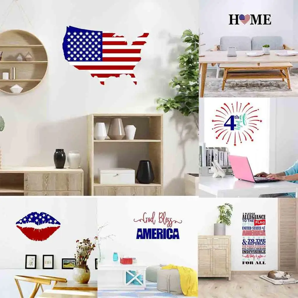 День Независимости 4 июля виниловые DIY настенные стикеры США карта благодарения