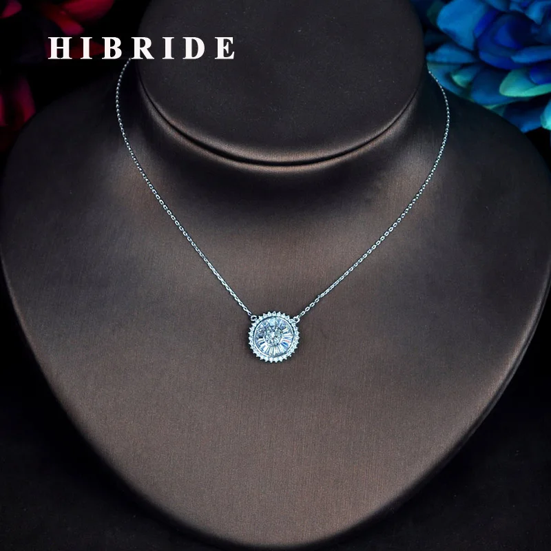 Классическое круглое блестящее ожерелье HIBRIDE с кулоном из фианита аксессуары для