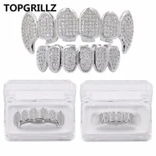 TOPGRILLZ пользовательский Fit посеребренный CZ микро проложить сверху и снизу Пользовательские Гриль Набор родий зубы грили вампирский зуб Grillz
