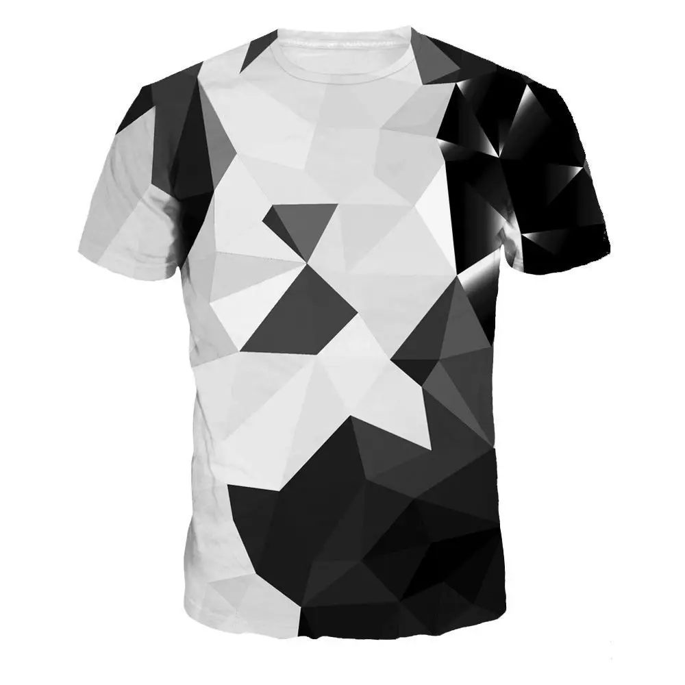 

Man's T-shirt Black White Patchwork 3D Print Sport Tees Fitness Clothes Boys Tops Jogging Shirt S-3XL Blouse Workout Sweatshirts