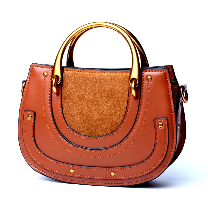 

New Arrival Fashion Genuine Leather Saddle Bag Women's Shoulder Bag Bohemian Fashion Vintage Metal Handle