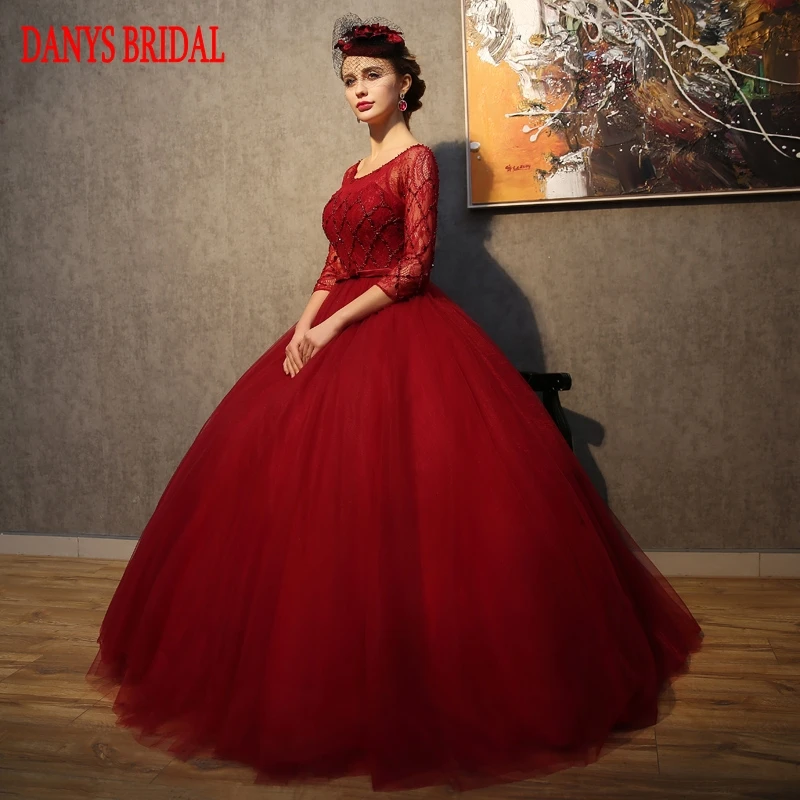 red long sleeve wedding dress