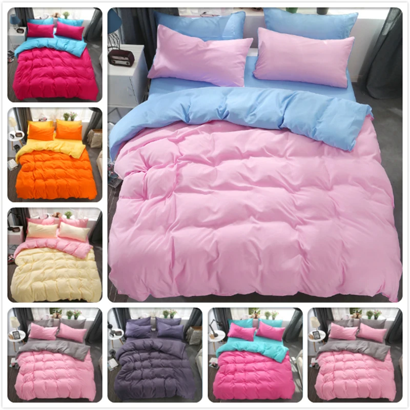 

Concise Plain Colour Pink Blue 3pcs/4pcs Bedding Set Kids Student Bed Linens Single Twin Queen King Size Duvet Cover 1.35m 1.5m