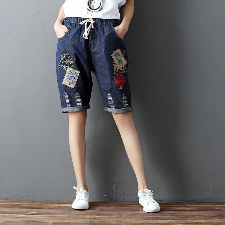 High Waist Pants Vintage Knee Length Elastic Waist