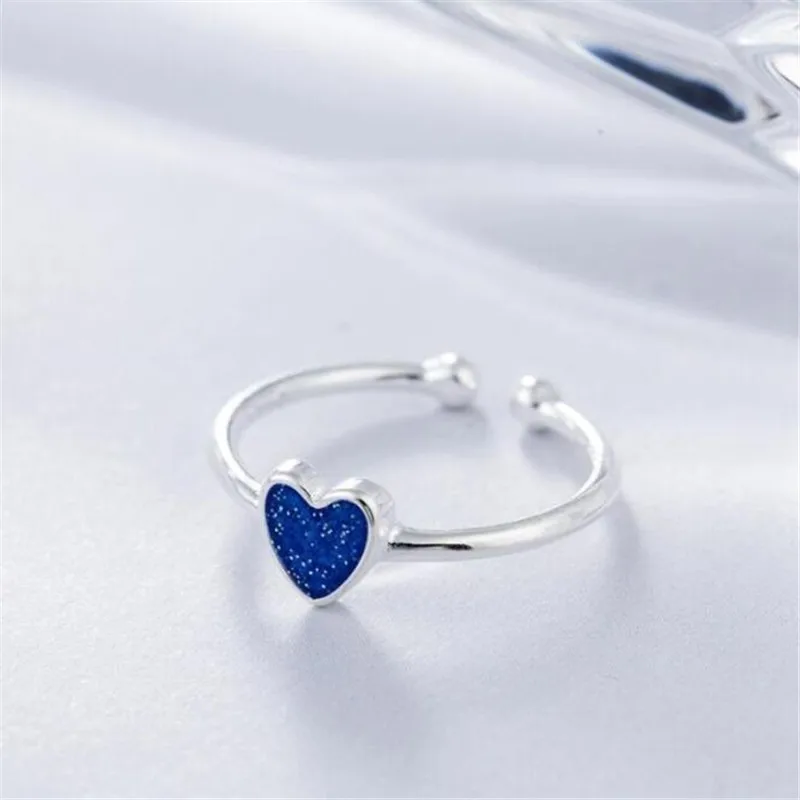 

LULU-PIG 925 sterling silver ring Korean version of simple temperament new personality glue blue love rings R0034