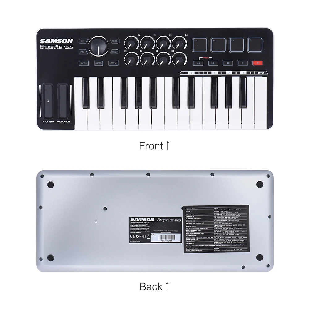 Самсон графит M25 ультра-Портативный мини 25-ключ USB MIDI контроллер клавиатуры с USB кабелем(4 колодки/8 назначаемых ручек