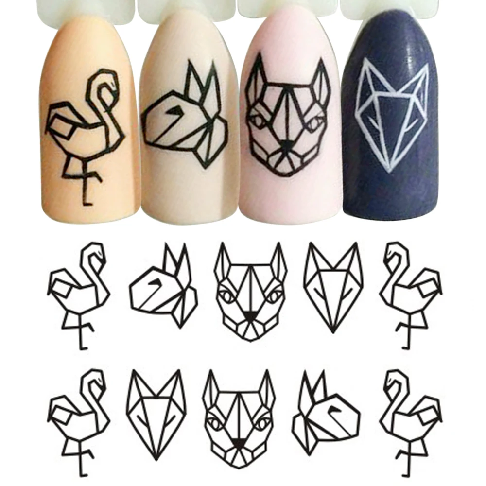 

50Sheets/LOT New Water Nail Stickers Black Cartoon Animal Fox Hollow Designs Sliders Sticker For Nail Decals DIY Manicure