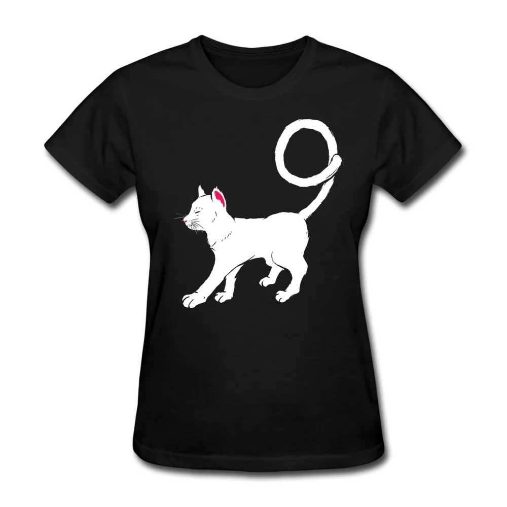 T Shirt Woman Short Sleeve 9 Lives Design Women Tee-Shirts Free Shipping | Женская одежда