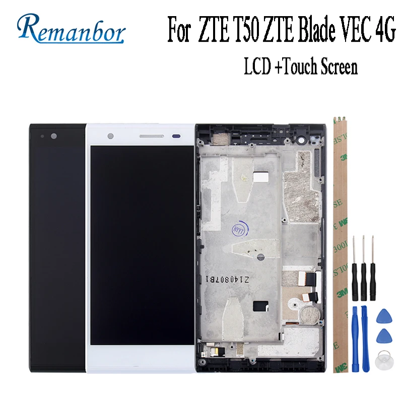 

Remanbor For ZTE T50 ZTE Blade VEC 4G LCD Display+Touch Screen With Frame 5'' Assembly Mobile Phone Accessories+Tools+Adhesive