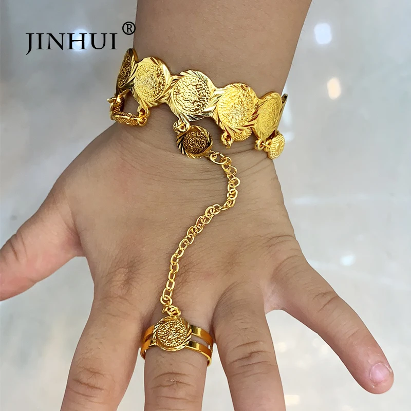 Jin Hui 1 шт. золотые медные браслеты для девочек Дубай ювелирные изделия браслет кольцо, мальчики дети африканские подарки ребенок подарок на день рождения