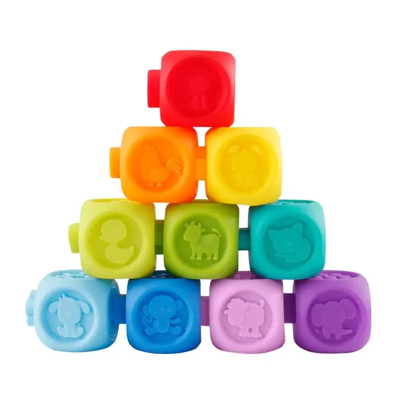 

10pcs Building Blocks Early Educational Multi-functional Soft Cube Blocks Soft Squeeze Blocks Bathbub Toys for Baby Toddler Kids