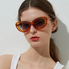 Новые модные милые сексуальные женские Овальные Солнцезащитные очки кошачий глаз, женские винтажные брендовые маленькие солнцезащитные очки, женские мужские Оранжевые солнцезащитные очки