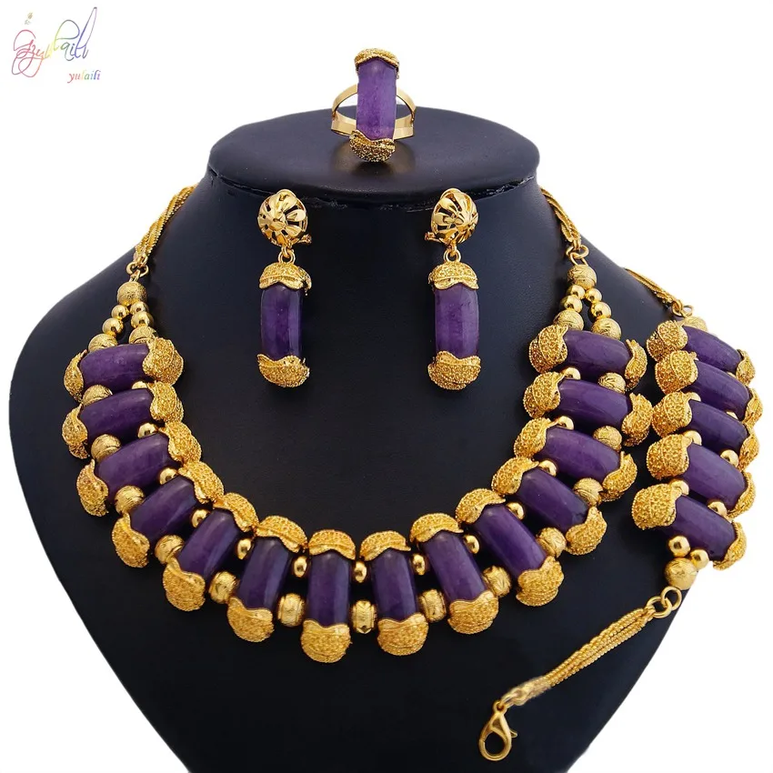 YULAILI Women Pure Gold Color Jewelry Set Necklace