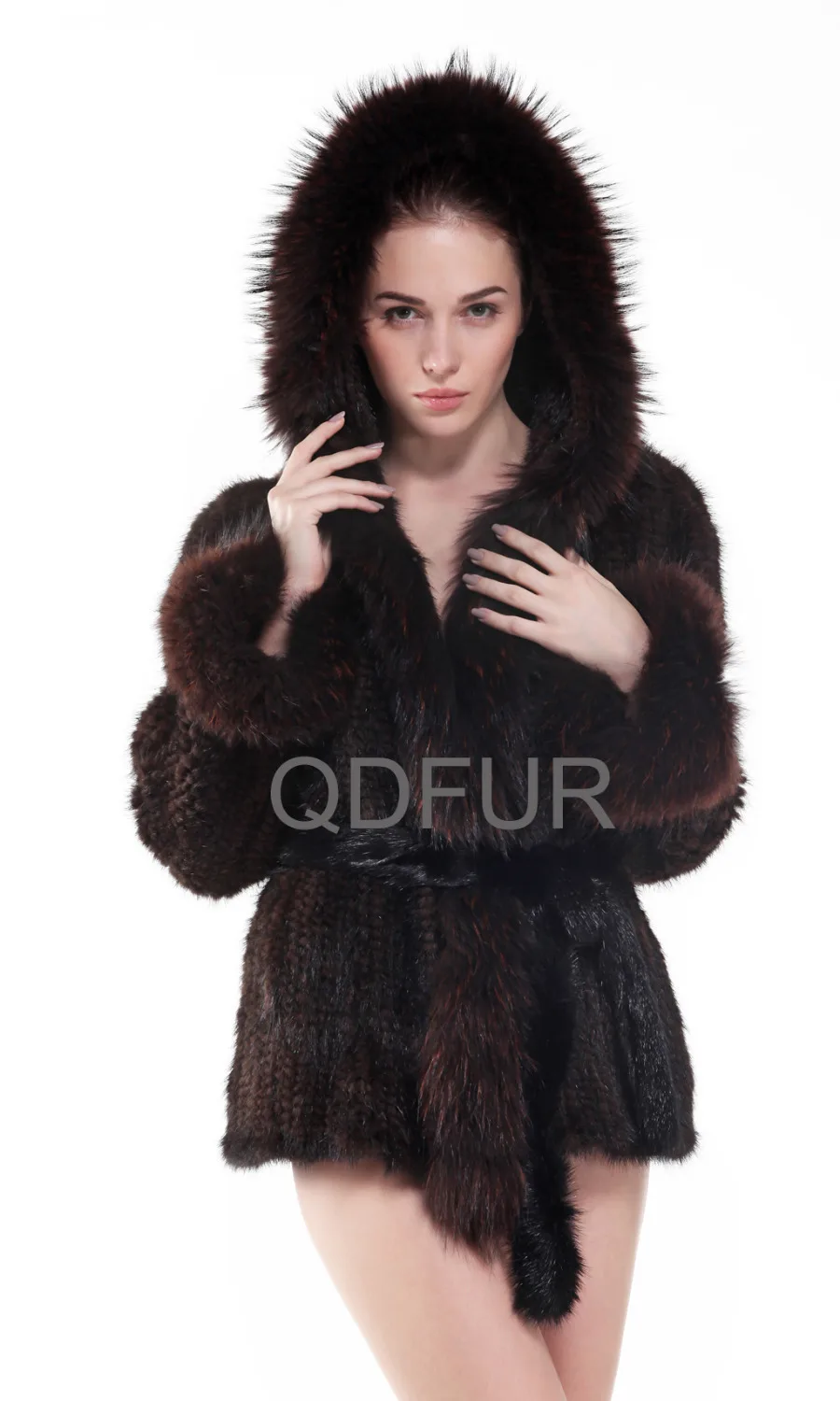 2017 New Fashion Natural Knitted Mink Fur Coat Jacket Raccoon Fur Hoody