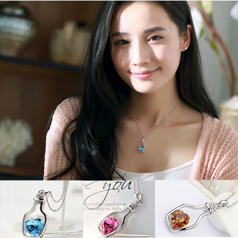 

Stylish Wild Necklace Luxury Long Pendant Necklace Popular Crystal Heart Necklace Love Drift Bottles Luxury High Quality L0326
