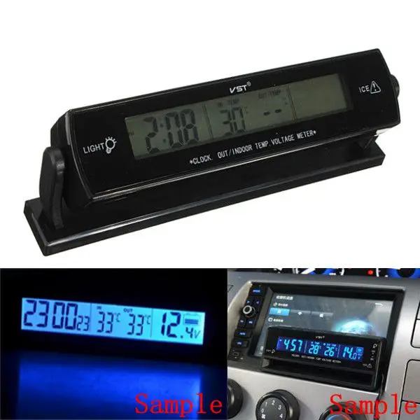 

Hot sale!12 v car LED electronic clock adjustable Angle thermometer vehicle voltage detection