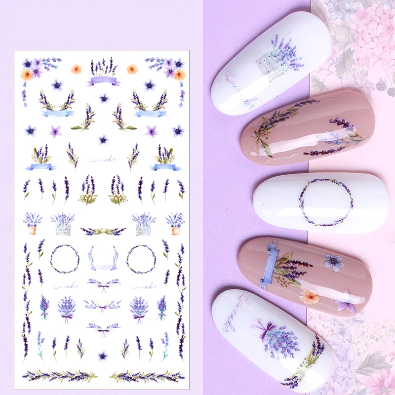 

1pcs Daisy Lavender Water Nail Sticker Flower Leaf Design Slider DIY Nail Art Decal Charms Foils Tips Decoration
