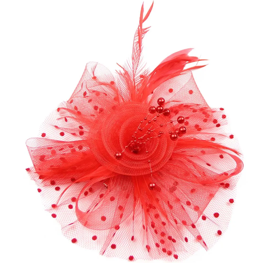 Fashion Bride Feather Netting Imitation Pearls Beads Fascinator