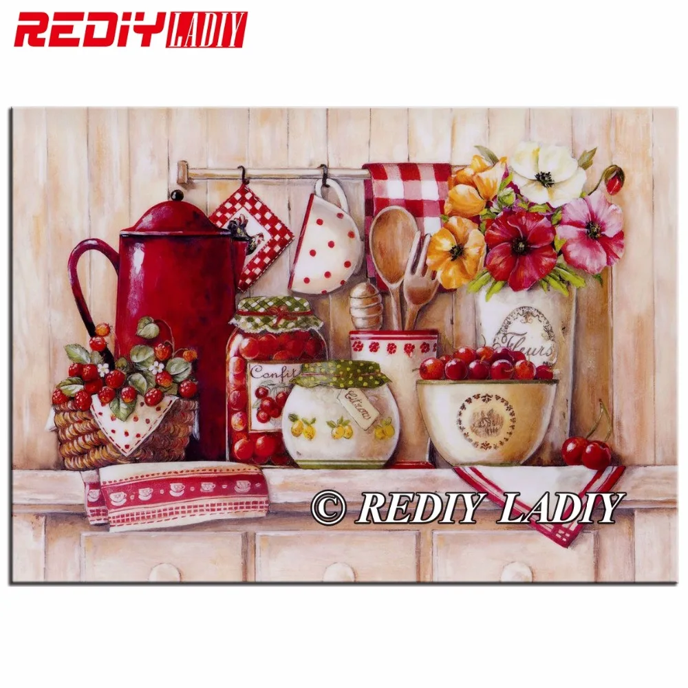 

REDIY LADIY Diamond Painting Cross Stitch Still Life Kitchen Resin Rhinestones Pasted Painting Square Drill Diamond Embroidery