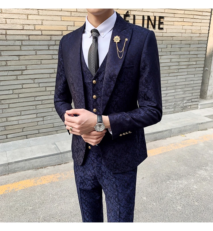 Азиатский размер Для мужчин костюмы с принтом бренд мужской блэйзер с цветами конструкции Для мужчин s приталенный Блейзер пиджак мужской мундир для свадьбы