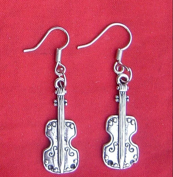 

Hot Fashion Jewelry 50 Pair Silver lovely Violin Charm Fashion Pendants Drape Earrings DIY Free Shipping Q009