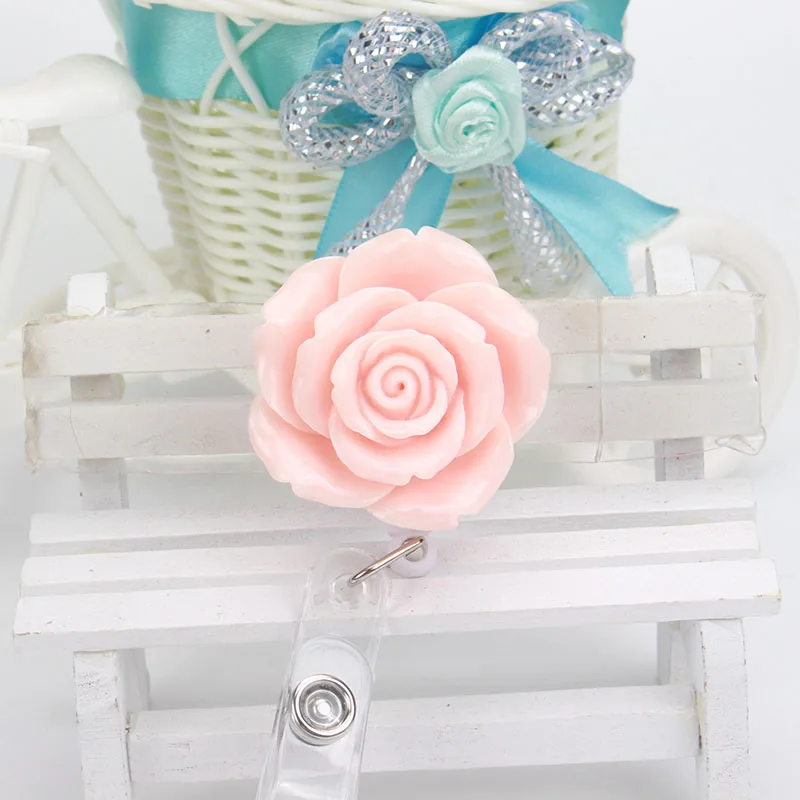 New Resin Rose Flower Nurse Retractable Badge Reel Pull ID Card Badge Holder Belt Clip Hospital School Office K159 New Resin Rose Flower Nurse Retractable Badge Reel Pull ID Card Badge Holder Belt Clip Hospital School Office K159