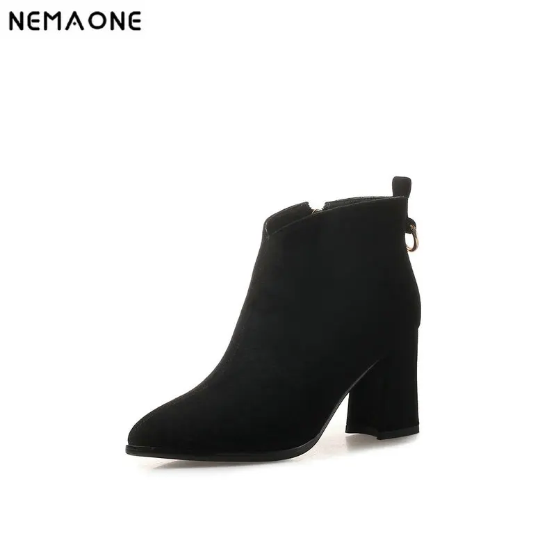 NEMAONE New thick high heels ankle Boots women dress shoes woman autumn Winter Ladies boots black brown beige large size 43 NEMAONE New thick high heels ankle Boots women dress shoes woman autumn Winter Ladies boots black brown beige large size 43