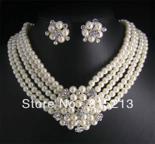 

ddh0103 Wedding/Bridal pearl &crystal necklace earring set