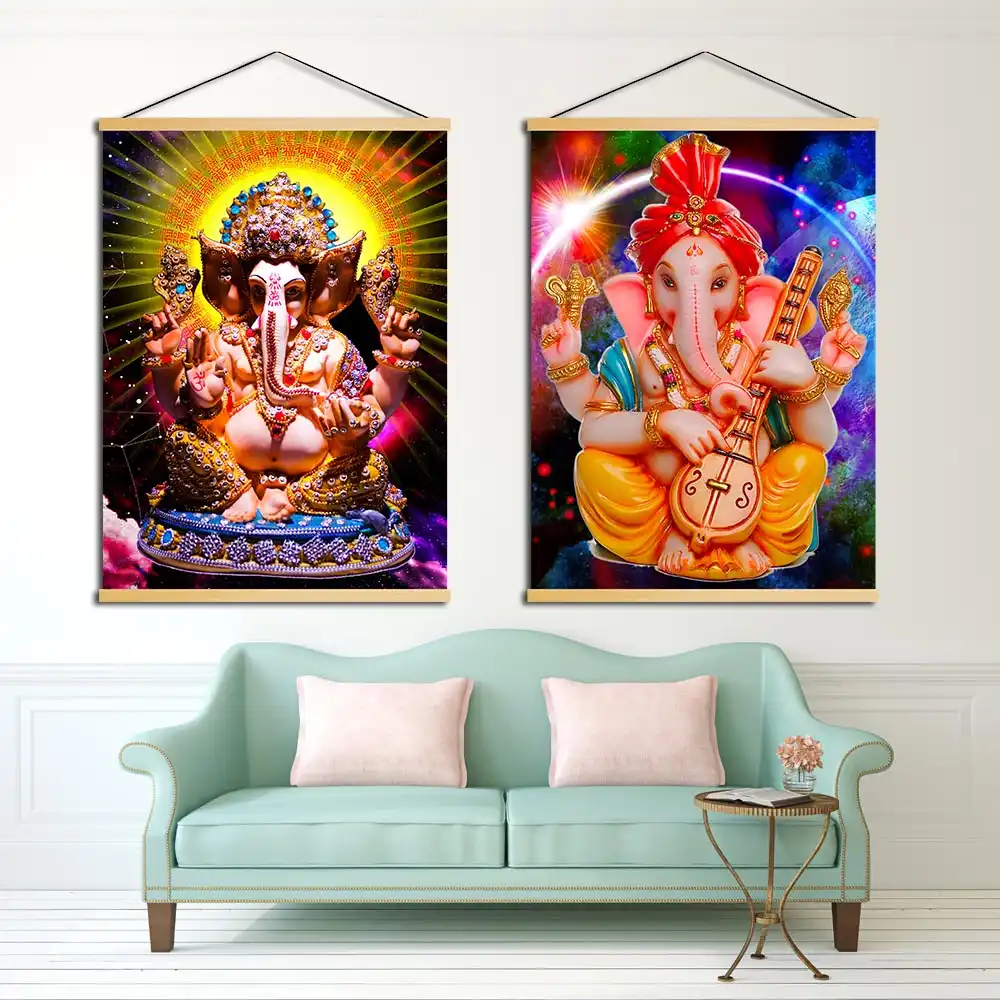 Wall Art Print Wooden Scroll Indian Idol Picture Nordic Poster Hanging Living Room Painting Canvas For Home Interior Decoration Painting Calligraphy Aliexpress