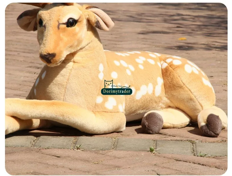 Dorimytrader 110cm Giant Soft Emulational Forest Animal Sika Deer Plush Toy Stuffed Lying Animal Deers Baby Present Decoration DY60626 (9)