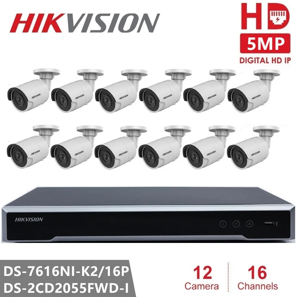 Hikvision CCTV камера комплекты 16CH 16POE NVR+ камера безопасности DS-2CD2055FWD-I 5MP ip-камера ультра-низкий светильник для наружного применения