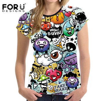 

FORUDESIGNS Harajuku Graffiti Women T-shirt Cute 3D Printed Tee Shirts for Women T Shirts Girls Short Sleeve Ladies Tees gifts