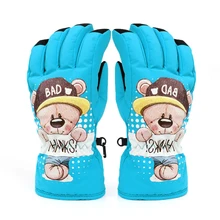 Лыжные перчатки, утепленные, теплые, водонепроницаемые, ветронепроницаемые, хлопковые, детские, для активного отдыха, пять перчаток, милые, злой медведь, супер теплые перчатки