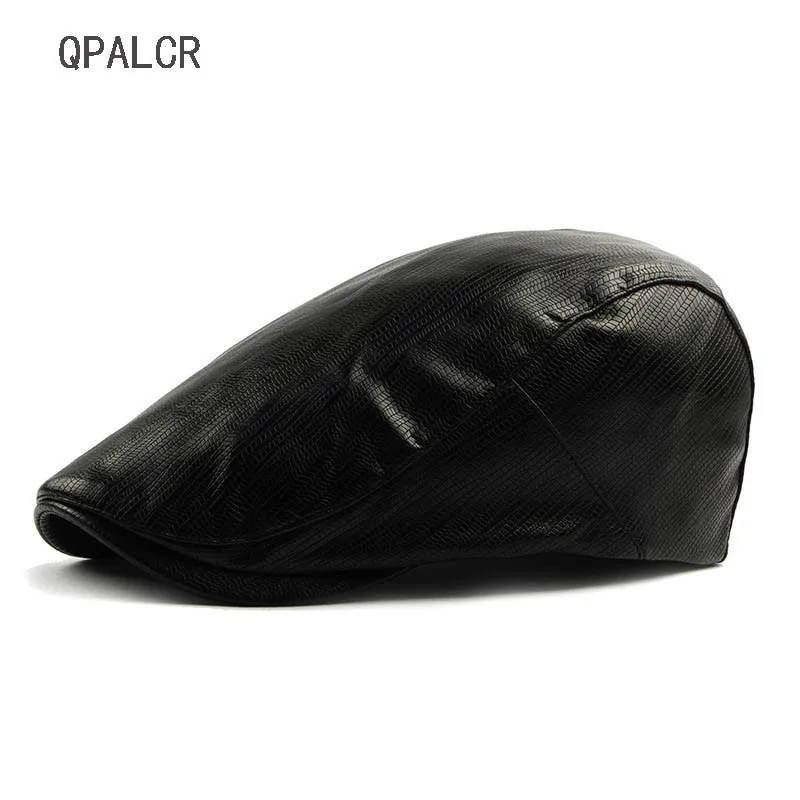 

QPALCR Fashion Newsboy Caps Faux Leather Stripe Beret Hats For Men Women Casual Cap Berets Gatsby Baker Adult Unisex Berets