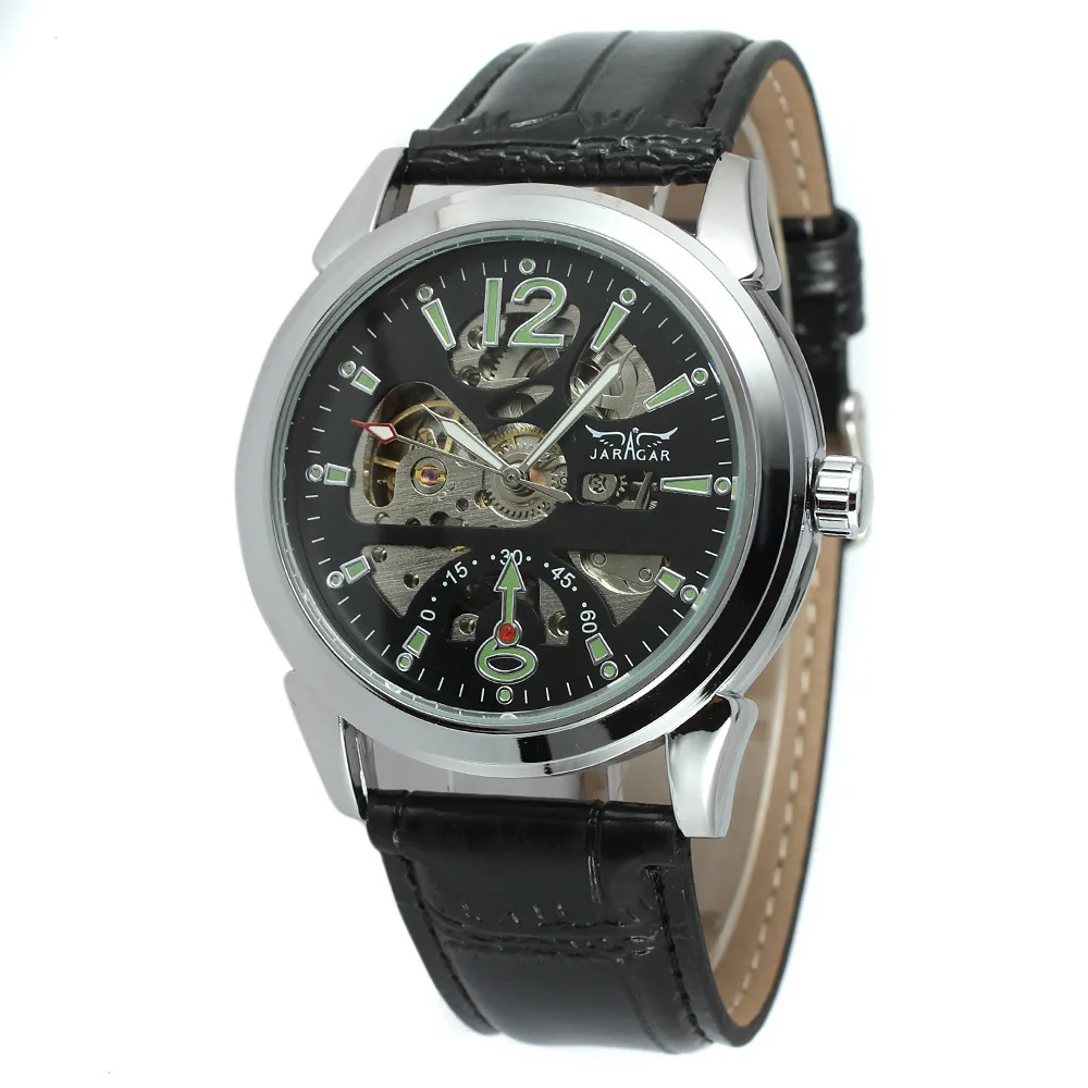 

Jaragar Men's Watch, Automatic Self Wind Watch, Skeleton Watch Men Black Hollow Engraving Elegant PU Leather Strap watches