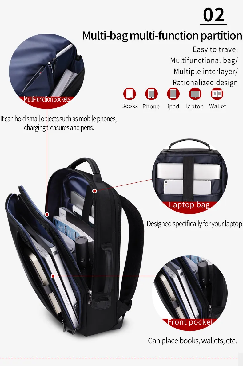 WILLIAMPOLO Men Business Backpack Travel Teenage Waterproof Slim Laptop 15.6 Backpack School Bag Fashion Style anti theft