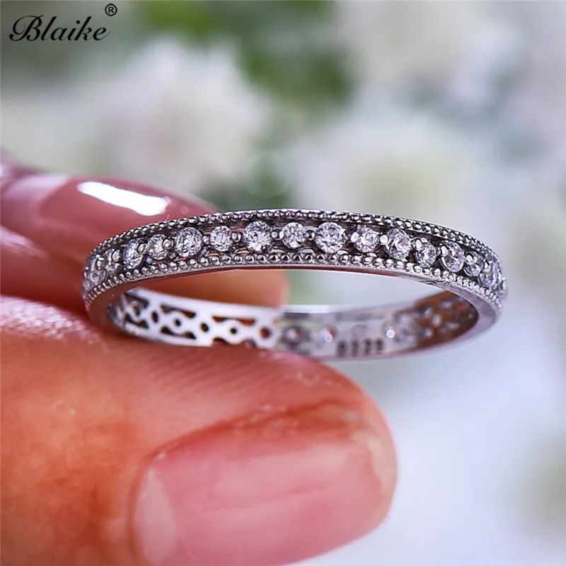 Blaike, твердые 925 пробы, серебряные кольца для женщин, минималистичный камень, свадебное тонкое кольцо, штабелирование, обещание, обручальное кольцо с цирконием