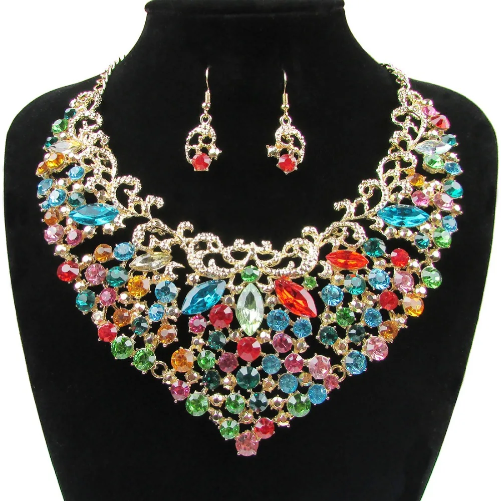 Europe exaggerate colours crystal tassel necklace suits necklace