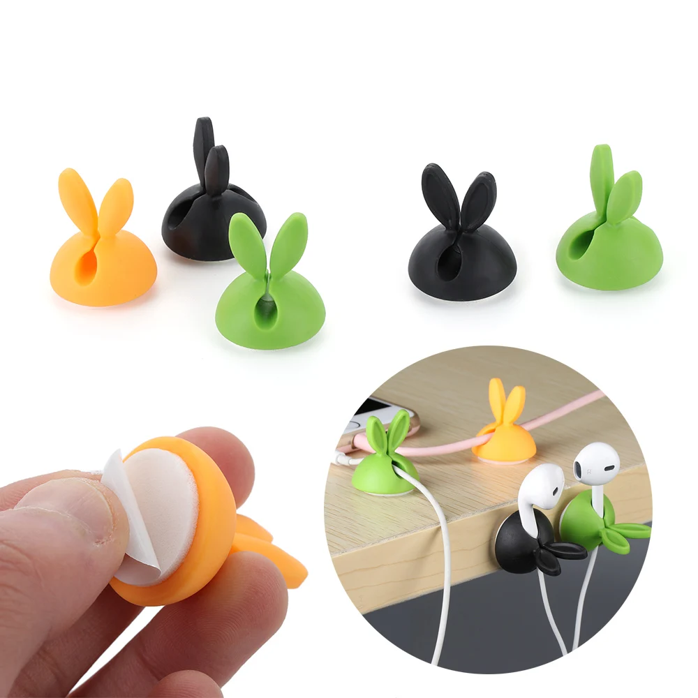 

4PCS Color Random Rabbit Cable Drop Clip Desk Tidy Organiser Wire Lead USB Charger Holder Accessories Cute Decor New Arrival