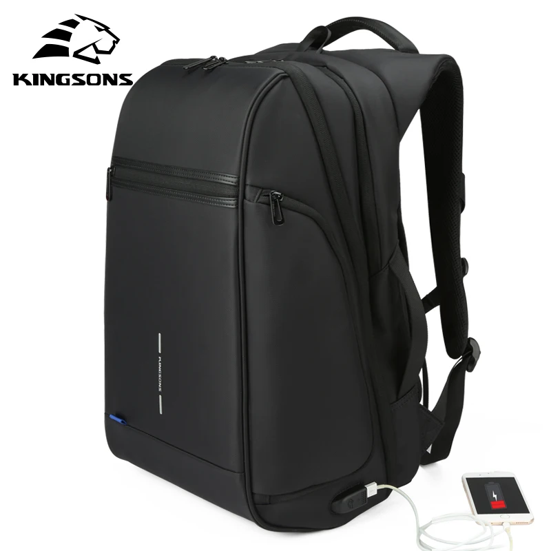 

2019 Kingsons Man Backpack Fit 15 17 inch Laptop USB Recharging Multi-layer Space Travel Male Bag Anti-thief Mochila