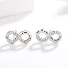 Лидер продаж, 925 серебряные серьги-гвоздики с бесконечным символом бесконечной любви для женщин, прозрачные CZ модные серьги с узлом, 925 ювелирные изделия