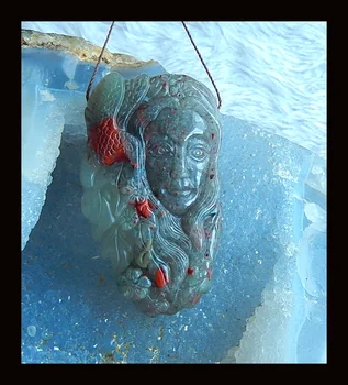 

Semiprecious stone Jewelry,birthday present,Natural Carved Angel girl Blood Stone Pendant,61x36x12mm,44.8g