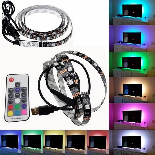 

USB LED Strip 5050 RGB TV Background Lighting Kit Cuttable with 17Key RF Controller 1M/2M Set Waterproof or Non waterproof