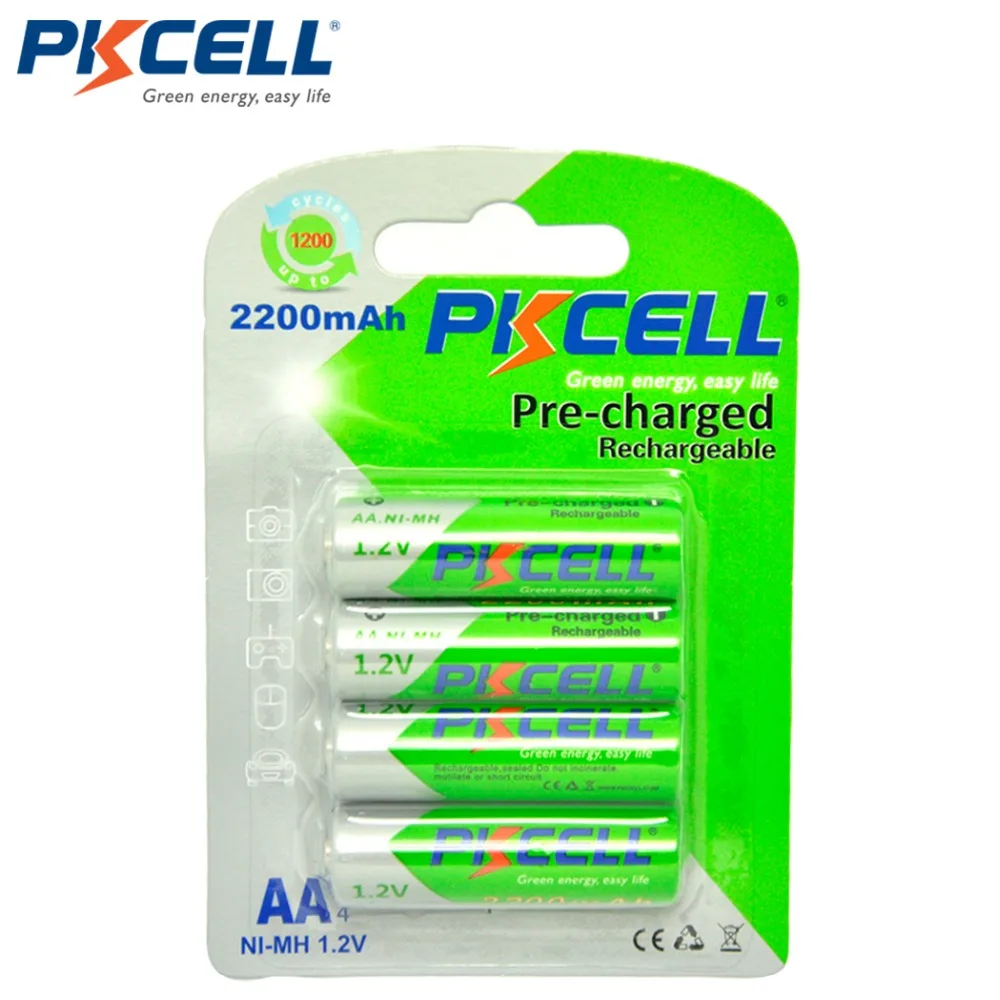 4 шт./карта PKCELL AA Аккумуляторная батарея Ni MH 1 2 V 2200mAh Низкая саморазряд прочные NIMH 2A