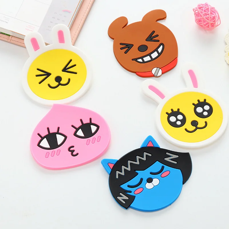 

1pcs Creative Cartoon Cocoa Friends Cup Mat Coaster Decorative Silicone patch Favors Kawaii Kids figure toys Gifts