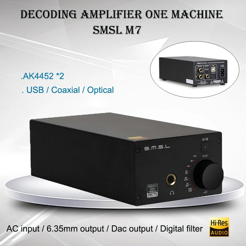 

SMSL M7 Audio Headphone Amplifier AK4452 USB DAC Amplificador DSD512 XMOS LM4562 Hifi Power Amp Portable Decoder 32bit