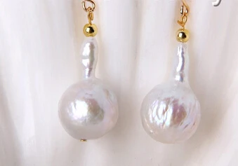 

wb00585 drip white Edison keshi reborn pearl dangle earrings 14K