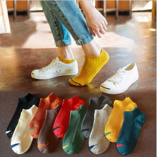 10 пар; ; женские короткие носки в стиле Харадзюку; хлопковые короткие носки для девочек и студентов; цветные дышащие тапочки; короткие носки по щиколотку - Цвет: 10 pairs mixed Color