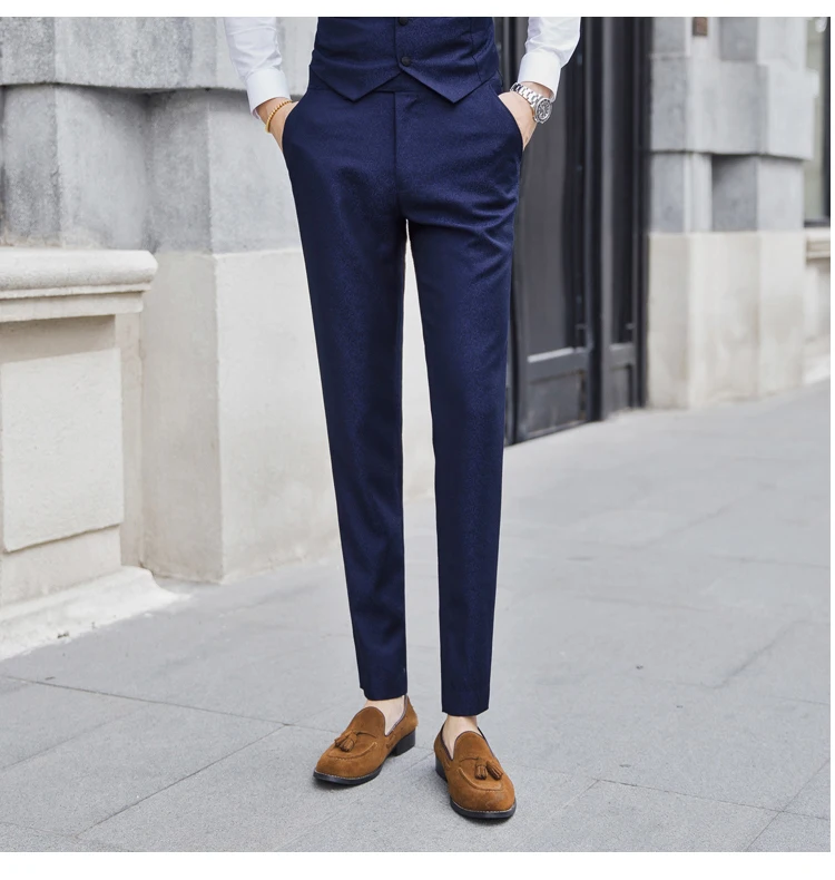 3 шт. свадебные костюмы для мужчин Terno Masculino мужской жилет с брюками Slim Fit темно-синий, с цветами плюс размер 5XL Mauchley